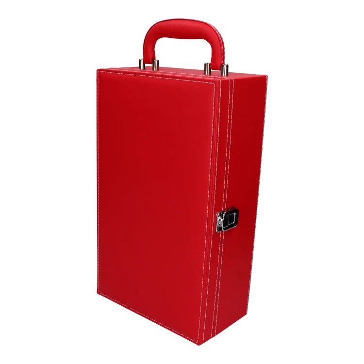 Skrzynka na 2 butelki wina z akcesoriami - czerwona skóra 5.jpg