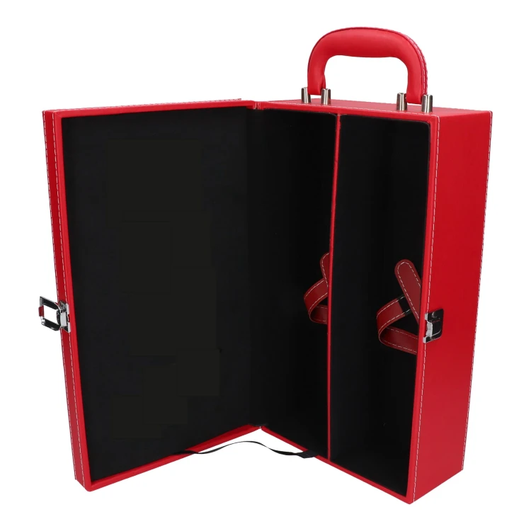 Skrzynka na 2 butelki wina bez akcesoriów - czerwona skóra 2.jpg