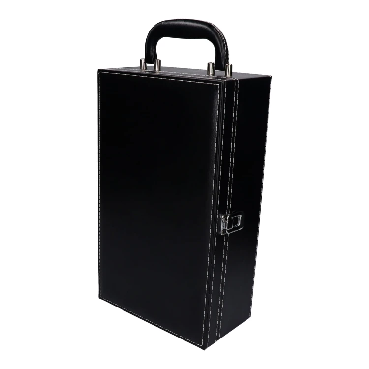 Skrzynka na 2 butelki wina z akcesoriami - czarna skóra 5.jpg