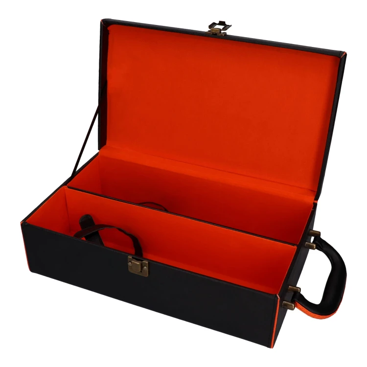 Skrzynka na 2 butelki wina czarna z pomarańczową wyściółką bez akcesoriów 2.jpg