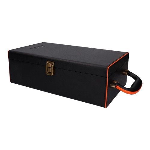 Skrzynka na 2 butelki wina czarna z pomarańczową wyściółką bez akcesoriów 1.jpg